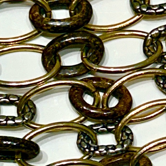 Carlisle Gold & Silver Metal Triple Chain Necklace with Pebble Brown Links NWOT - Picture 4 of 9